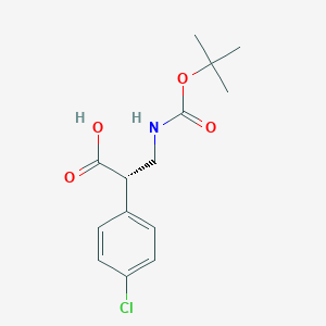 Chemical structure of (S)-3-((tert-Butoxycarbonyl)amino)-2-(4-chlorophenyl)propanoic acid