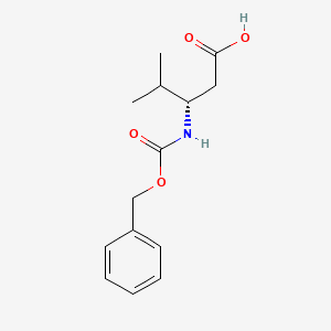 Chemical structure of (S)-3-(((benzyloxy)carbonyl)amino)-4-methylpentanoic acid