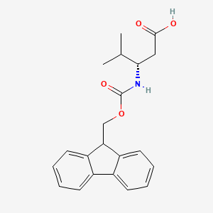 Chemical structure of (S)-3-((((9H-Fluoren-9-yl)methoxy)carbonyl)amino)-4-methylpentanoic acid