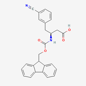 Chemical structure of (S)-3-((((9H-Fluoren-9-yl)methoxy)carbonyl)amino)-4-(3-cyanophenyl)butanoic acid