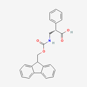 Chemical structure of (S)-3-((((9H-Fluoren-9-yl)methoxy)carbonyl)amino)-2-phenylpropanoic acid