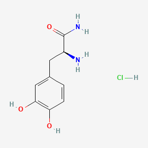 Chemical structure of (S)-2-Amino-3-(3,4-dihydroxyphenyl)propanamide hydrochloride