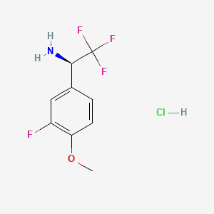 Chemical structure of (S)-2-Amino-2-(4-fluoro-3-(trifluoromethyl)phenyl)ethanol hydrochloride