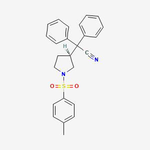 Chemical structure of (S)-2,2-diphenyl-2-(1-tosylpyrrolidin-3-yl)acetonitrile