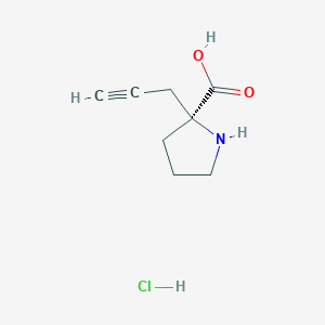Chemical structure of (S)-2-(Prop-2-yn-1-yl)pyrrolidine-2-carboxylic acid hydrochloride