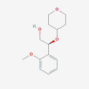 Chemical structure of (2S)-2-(2-Methoxyphenyl)-2-(oxan-4-yloxy)ethan-1-ol