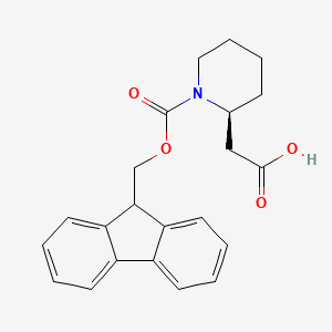 Chemical structure of (S)-2-(1-(((9H-Fluoren-9-yl)methoxy)carbonyl)piperidin-2-yl)acetic acid
