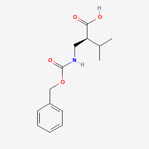 Chemical structure of (S)-2-((((Benzyloxy)carbonyl)amino)methyl)-3-methylbutanoic acid