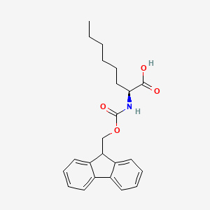 Chemical structure of (S)-2-((((9H-Fluoren-9-yl)methoxy)carbonyl)amino)octanoic acid
