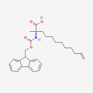 Chemical structure of (S)-2-((((9H-Fluoren-9-yl)methoxy)carbonyl)amino)-2-methyldodec-11-enoic acid