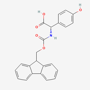 Chemical structure of (S)-2-((((9H-fluoren-9-yl)methoxy)carbonyl)amino)-2-(4-hydroxyphenyl)acetic acid