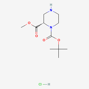 Chemical structure of (S)-1-tert-Butyl 2-methyl piperazine-1,2-dicarboxylate hydrochloride