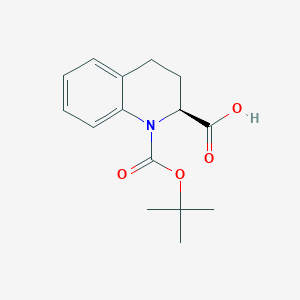Chemical structure of (S)-1-BOC-3,4-DIHYDRO-2H-QUINOLINE-2-CARBOXYLIC ACID