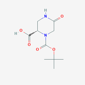 Chemical structure of (S)-1-(tert-Butoxycarbonyl)-5-oxopiperazine-2-carboxylic acid