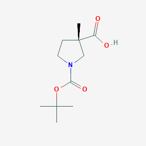 Chemical structure of (S)-1-(tert-Butoxycarbonyl)-3-methylpyrrolidine-3-carboxylic acid