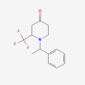 Chemical structure of (S)-1-((R)-1-phenylethyl)-2-(trifluoromethyl)piperidin-4-one