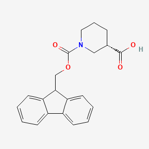 Chemical structure of (S)-1-(((9H-Fluoren-9-yl)methoxy)carbonyl)piperidine-3-carboxylic acid