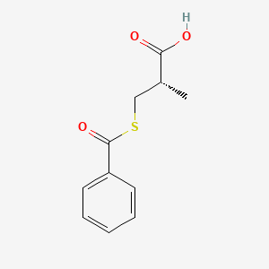Chemical structure of (S)-3-(benzoylthio)-2-methylpropionic acid