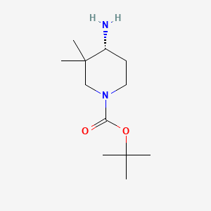 Chemical structure of (R)-tert-Butyl 4-amino-3,3-dimethylpiperidine-1-carboxylate