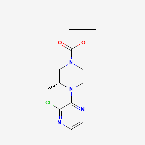 Chemical structure of (R)-tert-butyl 4-(3-chloropyrazin-2-yl)-3-methylpiperazine-1-carboxylate