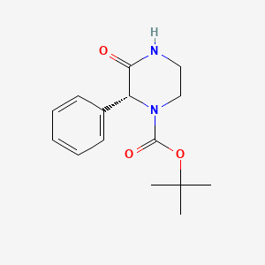Chemical structure of (R)-tert-Butyl 3-oxo-2-phenylpiperazine-1-carboxylate