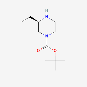 Chemical structure of (R)-tert-butyl 3-ethylpiperazine-1-carboxylate