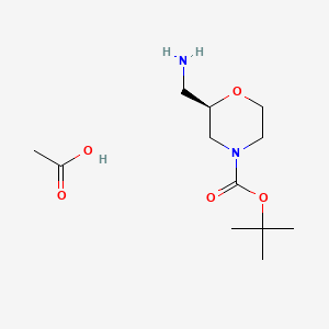 Chemical structure of (R)-tert-Butyl 2-(aminomethyl)morpholine-4-carboxylate acetate