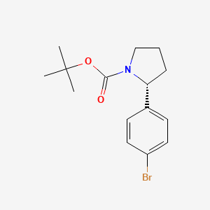 Chemical structure of (R)-tert-Butyl 2-(4-bromophenyl)pyrrolidine-1-carboxylate