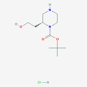 Chemical structure of (R)-tert-Butyl 2-(2-hydroxyethyl)piperazine-1-carboxylate hydrochloride