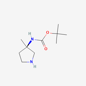 Chemical structure of (R)-tert-Butyl (3-methylpyrrolidin-3-yl)carbamate