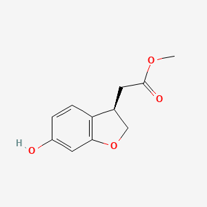 Chemical structure of (R)-Methyl 6-Hydroxy-2,3-dihydrobenzofuran-3-ylacetate