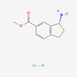 Chemical structure of (R)-Methyl 3-amino-2,3-dihydro-1H-indene-5-carboxylate hydrochloride