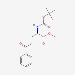Chemical structure of (R)-methyl 2-((tert-butoxycarbonyl)amino)-5-oxo-5-phenylpentanoate