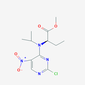 Chemical structure of (R)-Methyl 2-((2-chloro-5-nitropyrimidin-4-yl)(isopropyl)amino)butanoate