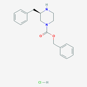 Chemical structure of (R)-Benzyl 3-benzylpiperazine-1-carboxylate hydrochloride