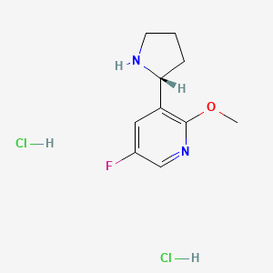 Chemical structure of (R)-5-fluoro-2-methoxy-3-(pyrrolidin-2-yl)pyridine 2hcl