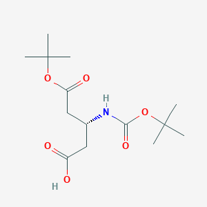 Chemical structure of (R)-5-(tert-Butoxy)-3-((tert-butoxycarbonyl)amino)-5-oxopentanoic acid