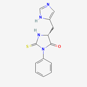 Chemical structure of (R)-5-((1H-Imidazol-5-yl)methyl)-3-phenyl-2-thioxoimidazolidin-4-one