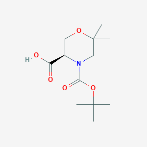 Chemical structure of (R)-4-Boc-6,6-Dimethyl-morpholine-3-carboxylic acid