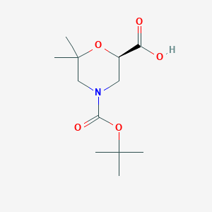 Chemical structure of (R)-4-(tert-Butoxycarbonyl)-6,6-dimethylmorpholine-2-carboxylic acid