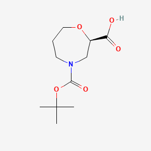Chemical structure of (R)-4-(tert-Butoxycarbonyl)-1,4-oxazepane-2-carboxylic acid