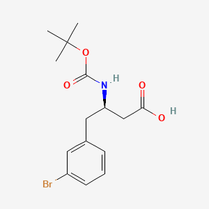 Chemical structure of (R)-4-(3-Bromophenyl)-3-((tert-butoxycarbonyl)amino)butanoic acid