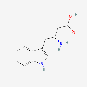 Chemical structure of (R)-3-amino-4-(1H-indol-3-yl)butanoic acid