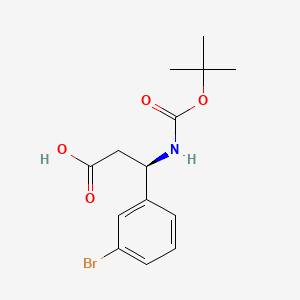 Chemical structure of (R)-3-(3-Bromophenyl)-3-((tert-butoxycarbonyl)amino)propanoic acid
