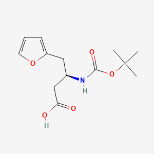 Chemical structure of (R)-3-((tert-butoxycarbonyl)amino)-4-(furan-2-yl)butanoic acid