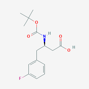 Chemical structure of (R)-3-((tert-Butoxycarbonyl)amino)-4-(3-fluorophenyl)butanoic acid