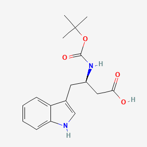 Chemical structure of (R)-3-((tert-Butoxycarbonyl)amino)-4-(1H-indol-3-yl)butanoic acid