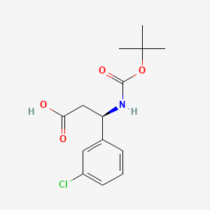 Chemical structure of (R)-3-((tert-Butoxycarbonyl)amino)-3-(3-chlorophenyl)propanoic acid