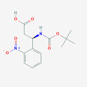 Chemical structure of (R)-3-((tert-Butoxycarbonyl)amino)-3-(2-nitrophenyl)propanoic acid