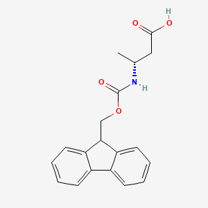 Chemical structure of (R)-3-((((9H-Fluoren-9-yl)methoxy)carbonyl)amino)butanoic acid